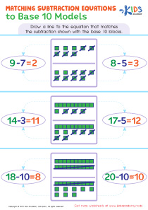 Matching Subtraction Equations To Base 10 Models Worksheet