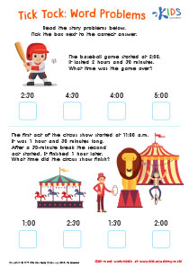 Tick Tock Word Problems Time Worksheet