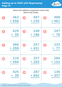 Adding up to 1000 with Regrouping: Page 15