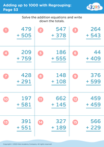 Adding up to 1000 with Regrouping: Page 53