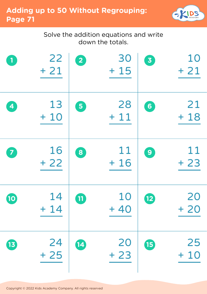Adding up to 50 Without Regrouping: Page 71
