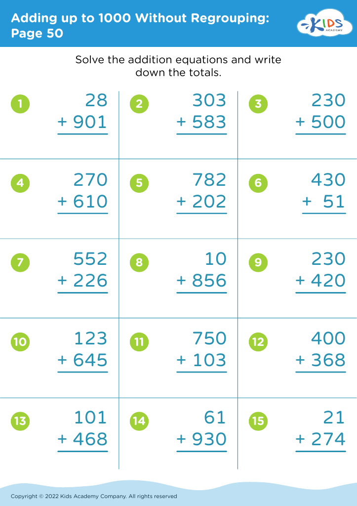 Adding up to 1000 Without Regrouping: Page 50