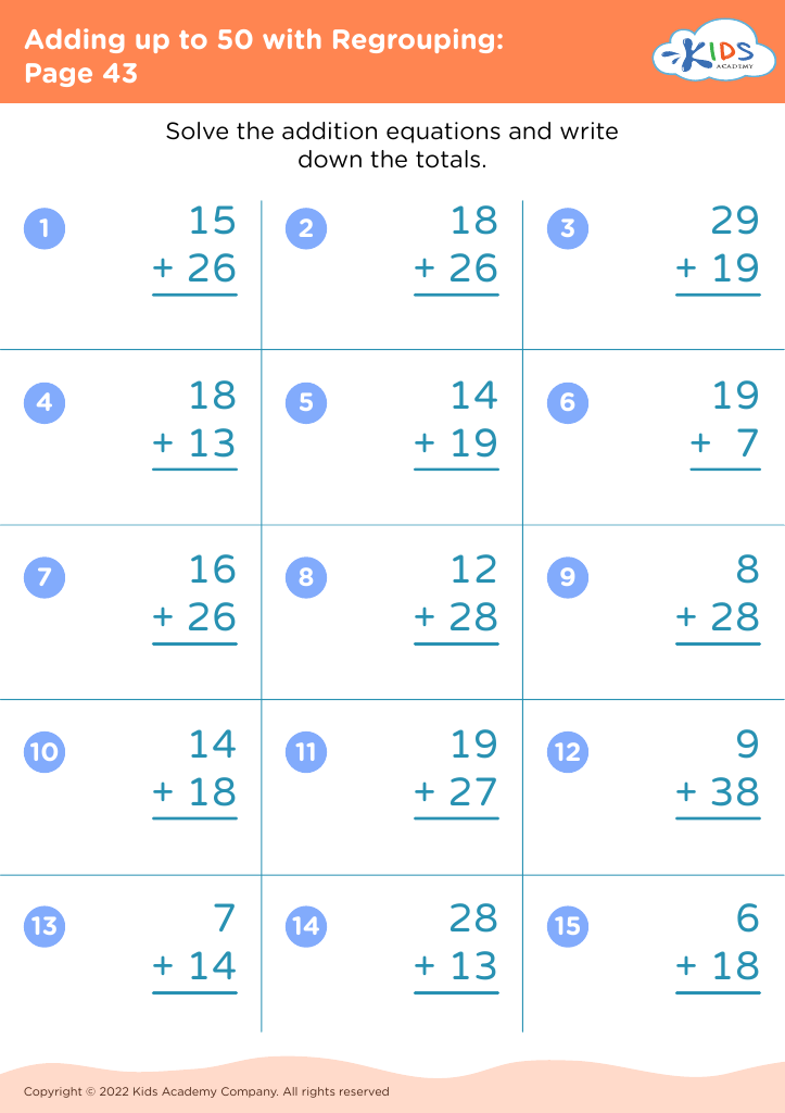 Adding up to 50 with Regrouping: Page 43