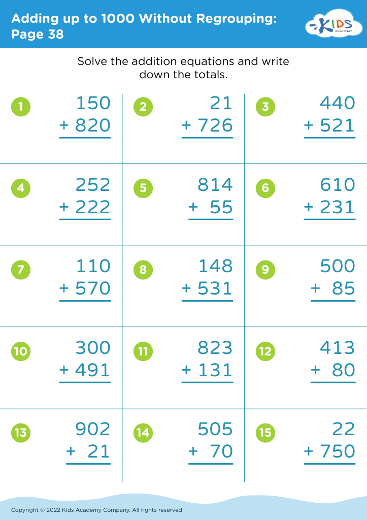 Adding up to 1000 Without Regrouping: Page 38