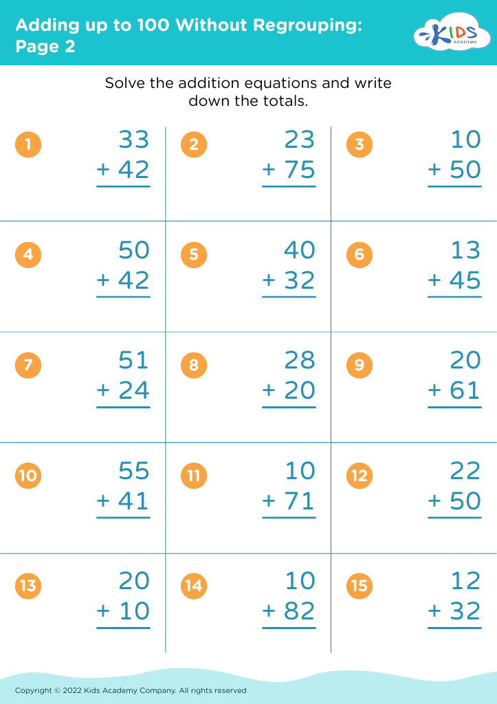 Adding up to 100 Without Regrouping: Page 2