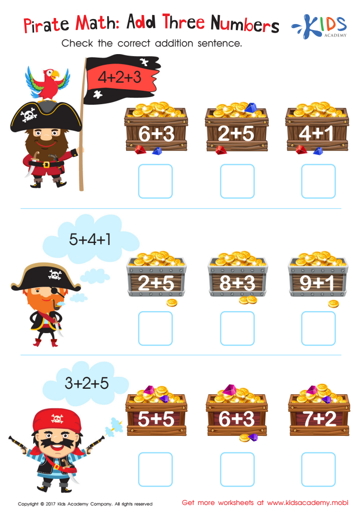 Three number addition worksheet
