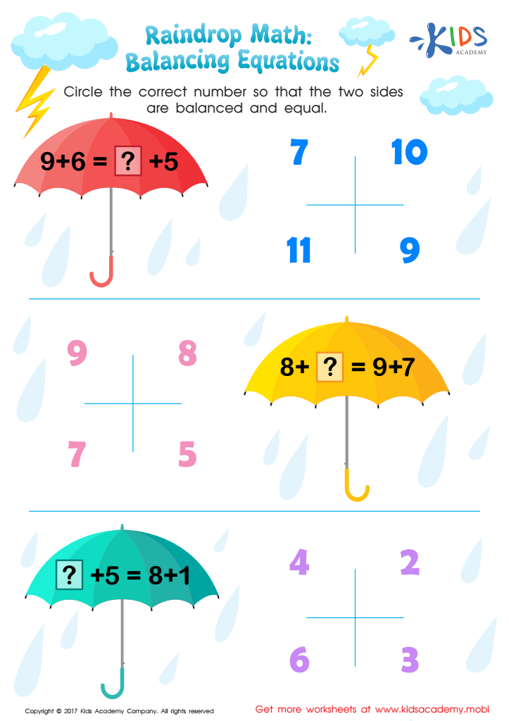 Balancing addition equations worksheet