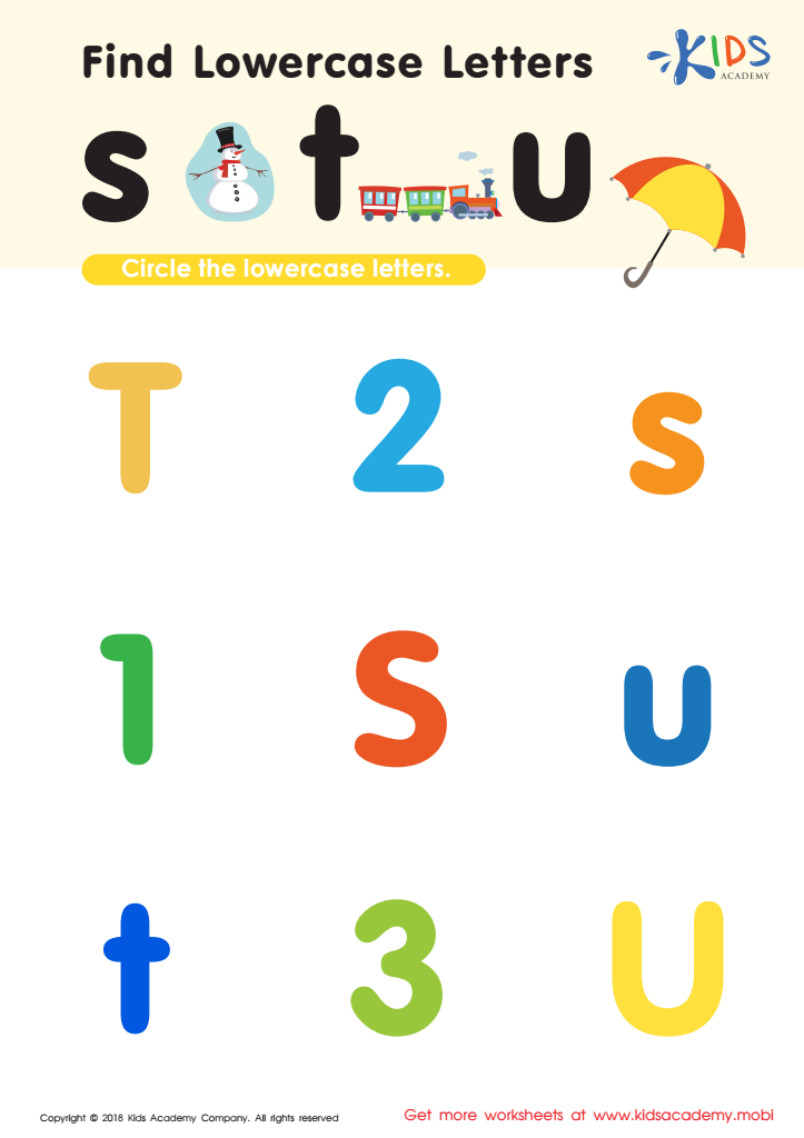 Find lowercase Letters s t u Worksheet