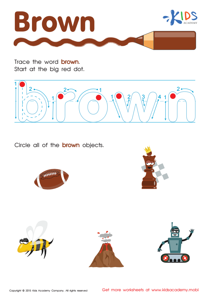 Handwriting PDF Worksheets | Tracing Color Words | Brown