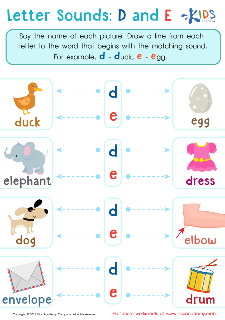 Letter D and E Sounds Worksheet