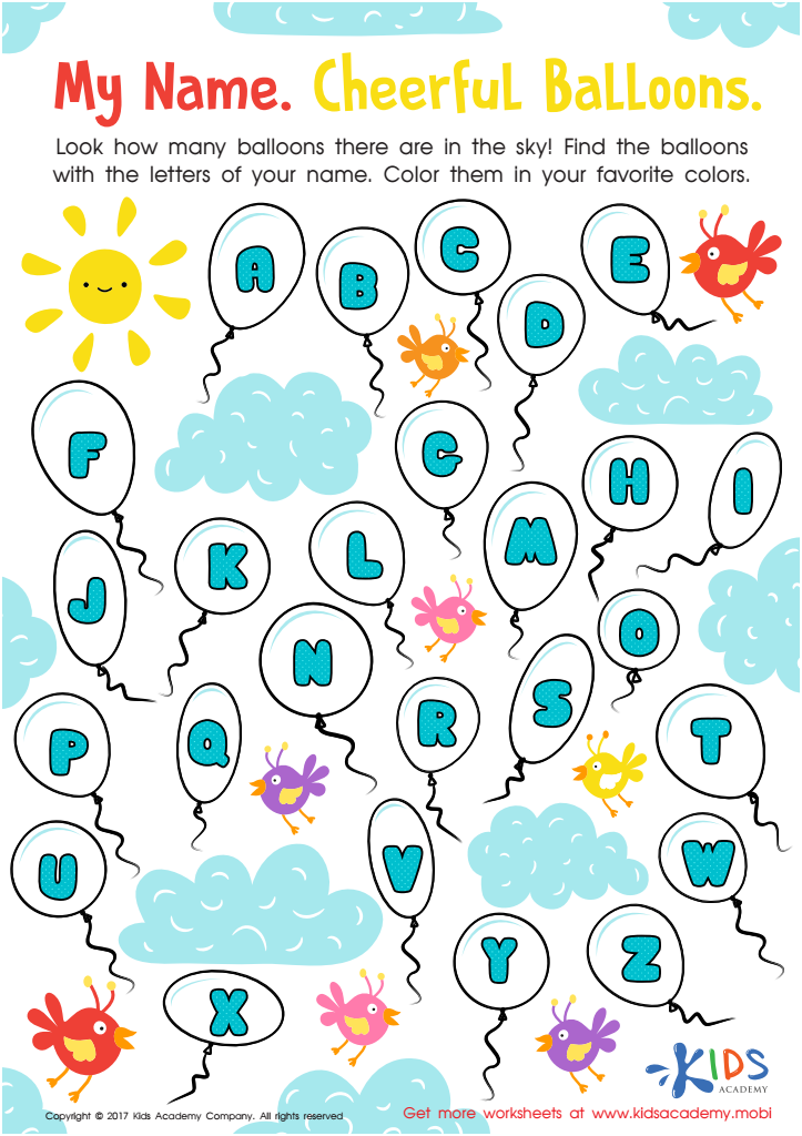 My Name: Cheerful Balloons Worksheet