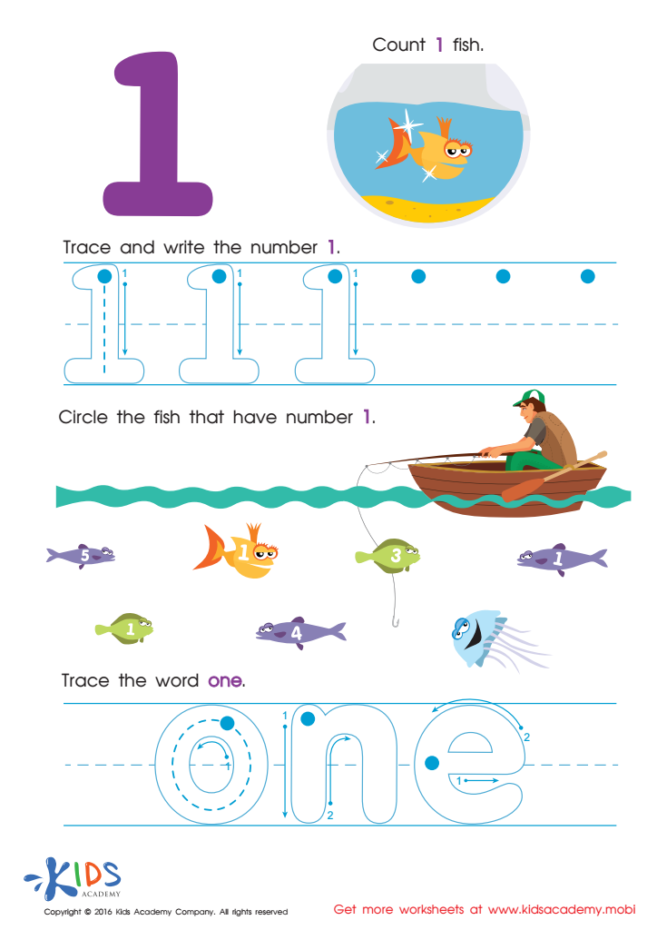 Learning Numbers Worksheets: Learning to Write 1 PDF