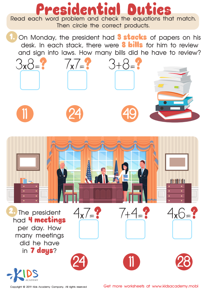 Presidential Duties Worksheet