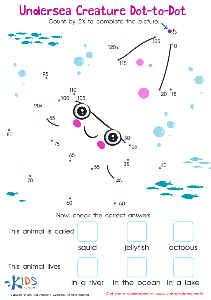 Undersea creature dot to dot worksheet